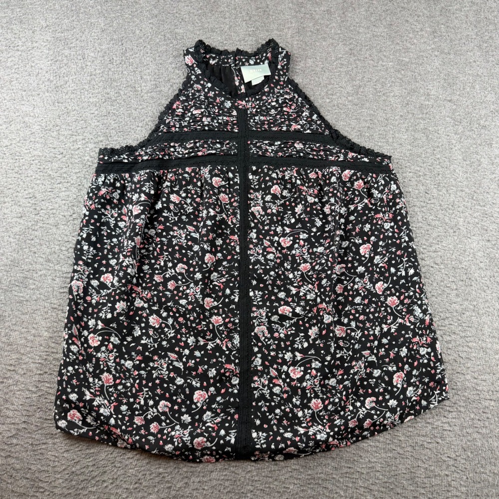 Maeve Floral Halter Top Women's Medium Black Lace Trim Pintuck Anthropologie
